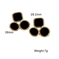 Geometric gold-plated stainless steel earrings with black enamel dripping oil, SKU view. - Black
