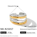 Detailweergave van een onregelmatige meerlaagse roestvrijstalen ring met afmetingen en specificaties - Goud en Zilver Tweekleurig (NB-R25057)