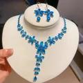 Prachtige sieradenset met blauwe zirkoon bloemen ketting en oorbellen voor dames - Ketting en oorbellen set / Blauw