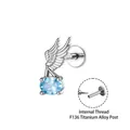 Angel wing titanium alloy internal thread labret stud featuring a blue gemstone. - Angel Wing Cartilage Stud (A1651-3#) / 1.2x8mm Inner Thread Titanium Post / Light Sea Blue