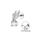 Elegant angel wing titanium piercing stud with an oval white cubic zirconia stone - Angel Wing Cartilage Stud (A1651-1#) / 1.2x8mm Inner Thread Titanium Post / White