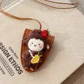 Collana portaocchiali scimmia in peluche con cinturino in pelle marrone e fragola - Stile Agnello(HN13624) / collana - caffè