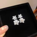Gros plan de boucles d'oreilles fleurs élégantes avec zircons et centres perles - Style Perle Double Fleur (2#) / Argent