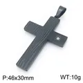 Zwarte roestvrijstalen kruis hanger met houtnerf en diamant, 46x30mm - Alleen Hanger (Geen Ketting) / Mat Zwart (KP119495-HR)