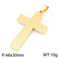 Gouden roestvrijstalen kruishanger met houtnerf en strass steen, 46x30mm, 10g. - Alleen Hanger (Geen Ketting) / Gepolijst Goud (KP119497-HR)