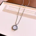 Elegante collana con pendente a orologio esagonale e catena box argento in scatola regalo - Esagono / Argento