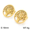 Boucles d'oreilles arbre de vie de 18 mm en acier titane doré avec motif ajouré - Disque Rond Arbre De Vie (KE62239-K)