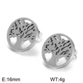 Boucles d'oreilles Arbre de Vie en acier titane, puces rondes argentées de 16mm - Disque Rond Arbre De Vie (KE64894-K)
