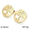 Boucles d'oreilles Arbre de Vie en acier titane doré, bijoux vintage ronds 16mm - Disque Rond Arbre De Vie (KE71464-K)