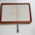 Detail of a vintage stainless steel necklace with stone beads and a chain tassel. - Silver-Coffee