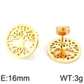 Boucles d'oreilles Arbre de Vie en acier titane doré, design rond ajouré de 16 mm - Disque Rond Arbre De Vie (KE71467-K)