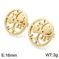 Boucles d'oreilles Arbre de Vie en acier titane doré, 16 mm de diamètre, poids 3g - Disque Rond Arbre De Vie (KE71468-K)