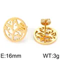Boucles d'oreilles arbre de vie évidées en acier titane doré, diamètre 16 mm, 3 g - Disque Rond Arbre De Vie (KE71469-K)