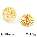 Boucles d'oreilles arbre de vie en acier titane doré avec disque ajouré de 16mm. - Disque Rond Arbre De Vie (KE71470-K)