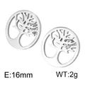 Boucles d'oreilles Arbre de Vie en acier titane argenté, design plaque ronde de 16mm - Disque Rond Arbre De Vie (KE71473-K)