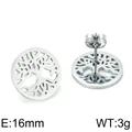 Boucles d'oreilles Arbre de Vie en acier titane, design ajouré argenté, diamètre 16mm - Disque Rond Arbre De Vie (KE71475-K)