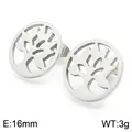 Boucles d'oreilles Arbre de Vie évidées en acier titane argenté, bijoux ronds de 16mm chic - Disque Rond Arbre De Vie (KE71477-K)