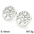 Boucles d'oreilles puces Arbre de Vie évidées en acier inoxydable, 16mm argent - Disque Rond Arbre De Vie (KE71481-K)
