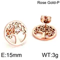 Boucles d'oreilles Arbre de Vie en acier inoxydable rose doré, 15mm - Disque Rond Arbre De Vie (KE75118-K)