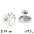 Boucles d'oreilles clous Arbre de Vie en acier inoxydable, design rond ajouré de 15mm - Disque Rond Arbre De Vie (KE75266-K)