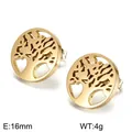 Boucles d'oreilles Arbre de Vie en acier titane doré, design disque ajouré de 16 mm - Disque Rond Arbre De Vie (KE93779-KC)