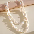 Zweilagige unregelmäßige weiße Muschelperlenkette, modische Pendler-Pulloverkette - Zweilagige unregelmäßige Muschelperlen-Stil / 2# Halskette - Weiß