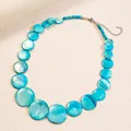 Modische türkisfarbene Perlenkette aus runden Muscheln mit verstellbarer silberner Kette - Türkisfarbener unregelmäßiger Muschel-Stil (36#) / Silber-Blau