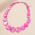Rosa flache runde Muschelperlenkette mit glänzendem Finish und verstellbarer Silberschließe - Rosa Perlmutt-Muschel-Stil (38#) / Silber-Rosa