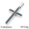 Punk style titanium steel ladder cross pendant with black vertical grooves, 34x23mm - Pendant Only (No Chain Included) / Silver-Black Two-Tone Style (KP119487-HR)