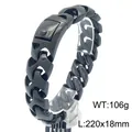 Schwarzes Drachenknochen Armband aus Edelstahl für Herren im Punk-Stil, 220x18mm Größe - A-Stil Kiel Design (KB188233-KJX) / 22cm / Schwarz