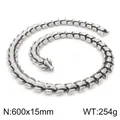 Schwere Punk-Stil Drachenknochen-Halskette aus Edelstahl für Männer in Antik-Silber-Optik - Kiel Halskette (KN202159-KJX) / 60CM / Stahlfarben