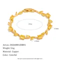 Bracelet feuille de muguet plaqué or 18K avec pierres jaunes et affichage des dimensions - Champagne