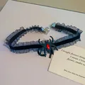 Halloween dark choker necklace with red gem spider pendant and ruffled lace detail - Necklace-Black-Red-Spider