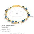 Bracelet feuille élégant plaqué or avec cristaux bleus et fermoir boucle de montre - Bleu foncé