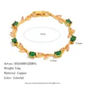 Élégant bracelet feuilles plaqué or 18K avec pierres colorées et fermoir type montre - Color Block Vert-Rose