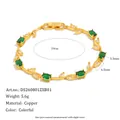 Bracelet feuille de muguet plaqué or 18 carats avec gemmes vertes et blanches et boucle de montre - Vert et Blanc