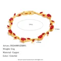 Bracelet élégant en forme de feuille de muguet plaqué or avec pierres rouges et boucle - Rouge