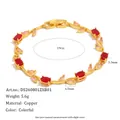 Bracelet élégant en forme de feuille de muguet plaqué or 18K avec pierres rouges et fermoir montre - Rouge Rose Multicolore