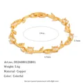 Élégant bracelet feuille plaqué or 18 carats avec fermoir de montre et pierres de cristal - Blanc