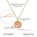 Detailed measurements of the elegant gold bow pendant necklace with pink enamel inlay - Bowknot Round Pendant (HC-N40961) / Gold