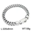 Men's stainless steel keel chain bracelet with square snap buckle 220x8mm size - Silver