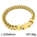 Gold-toned stainless steel wheat chain bracelet for men with square snap buckle - Gold
