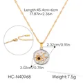 Schéma dimensionnel détaillé du collier pendentif soleil et lune en acier plaqué or 18 carats. - Style Badge Soleil Lune Rond (HC-N40968)