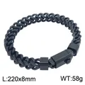 Men's black stainless steel dragon bone chain bracelet with square press-to-open buckle - Black