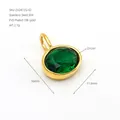 Pendentif ovale vintage en acier inoxydable plaqué or 18 carats avec zircon vert - 16x11.6mm / Vert