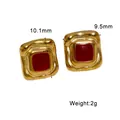 Vintage 18K vergulde vierkante oorknopjes met rood emaille en duidelijke afmetingen - Bordeauxrood