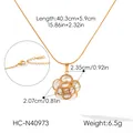 Mesures détaillées du collier en acier doré avec pendentif fleur en perles. - Style Pendentif Fleur 3D (HC-N40973) / Or