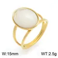 Vintage stainless steel ring with oval white cat's eye stone and minimalist gold band - White (KR116225-SP)