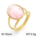 Minimalist gold stainless steel ring with pink oval cat's eye stone, 15mm wide - Pink (KR116226-SP)