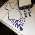 Elegantes lila Zirkon Schmuckset mit Wassertropfen Halskette und Ohrringen - Lila